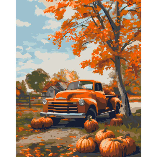 Figured Art  Vintage Truck in Fall Paint by Number Kit
