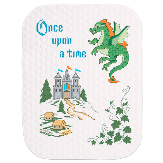Herrschners Pre-Quilted Storytime-Dragon Baby Quilt scs Stamped Cross-Stitch