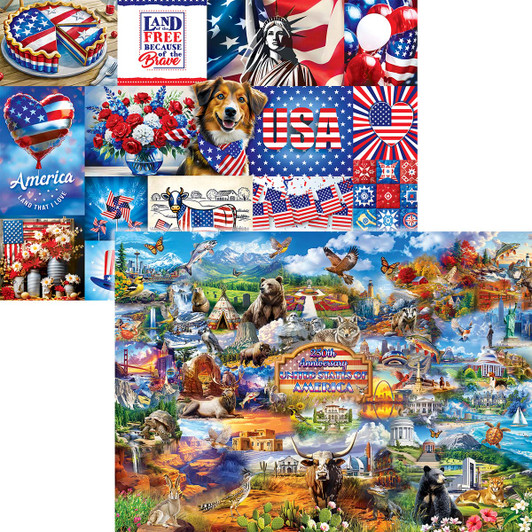 Masterpieces Puzzle Co Red, White & Blue All Over & America"s 250th Anniversary, Set of 2 Jigsaw Puzzle