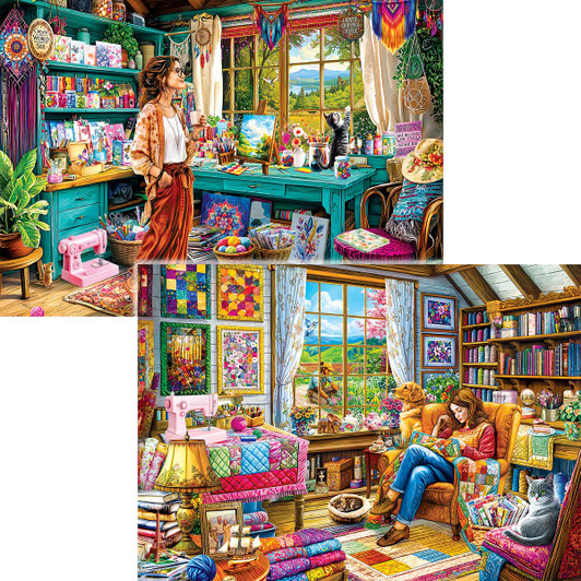 Masterpieces Puzzle Co Quilt & Cucumbers & Painter's Shed, Set of 2 Jigsaw Puzzle