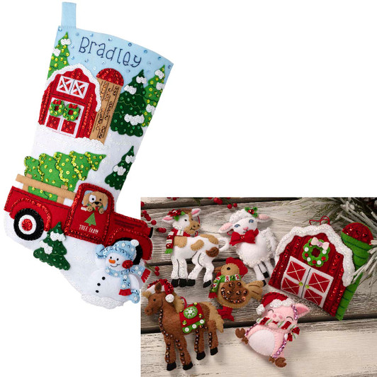 Bucilla Christmas on Farm & Barnyard Cheer, Set of 2 Felt & Sequin Kit