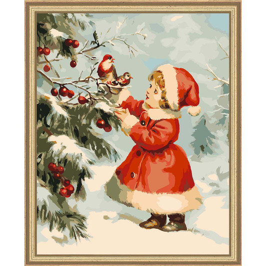 Figured Art  Christmas Cute Girl 2 Kit & Frame Paint by Number Kit