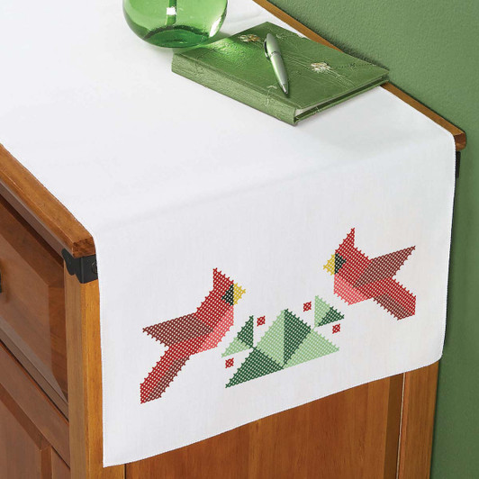 Herrschners Quilted Cardinal Dresser Scarf Stamped Cross-Stitch