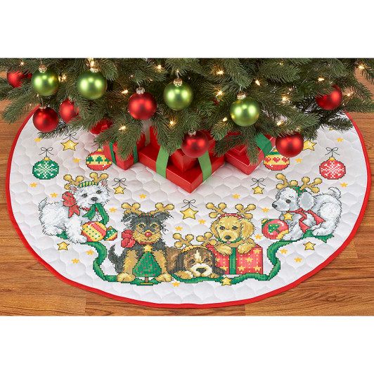 Herrschners Santa's Little Helpers Tree Skirt Stamped Cross-Stitch Kit