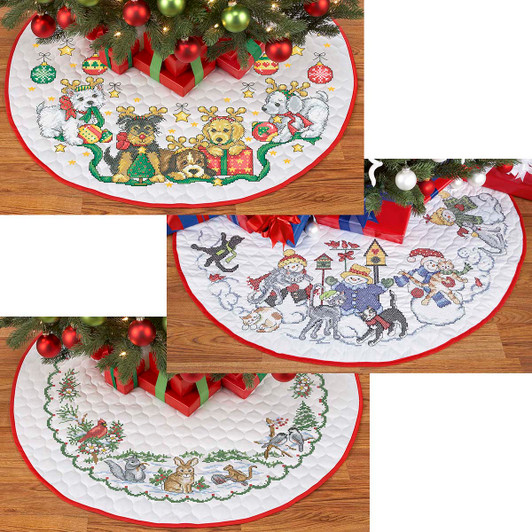 Herrschners Holiday Keepsakes Tree Skirt Set Stamped Cross-Stitch Kit