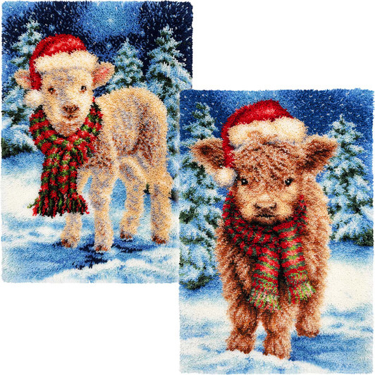 Herrschners Christmas Calf & Lamb, Set of 2 Latch Hook Kit