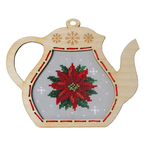 Orchidea Teapot Poinsettia Counted Cross-Stitch Kit