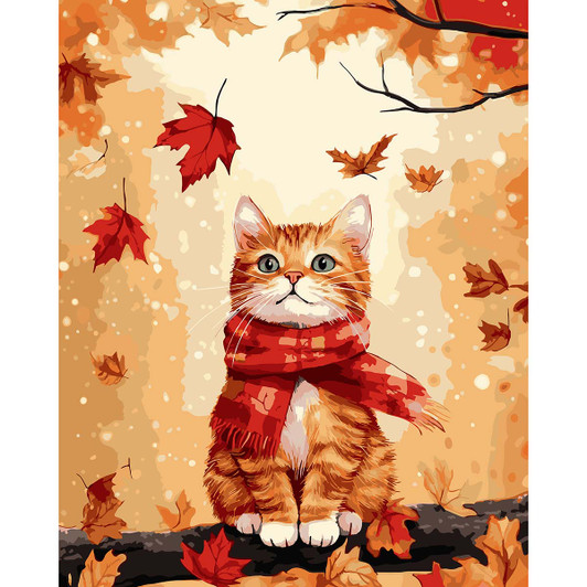 Figured Art  Cozy Fall Cat Paint by Number Kit