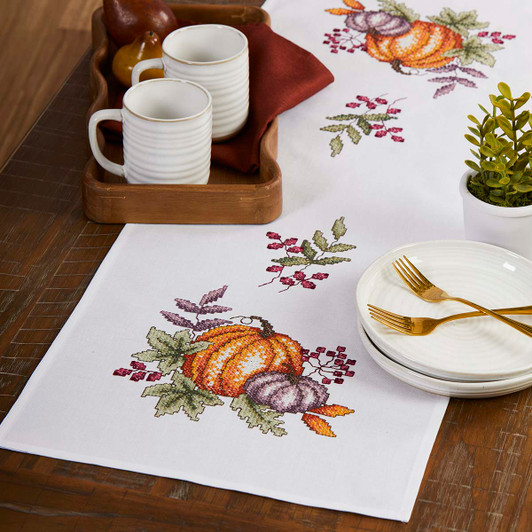 Herrschners Pumpkin Delight Table Runner Stamped Cross-Stitch Kit