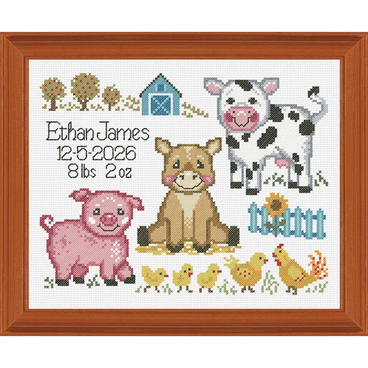 Baby by Herrschners Down on the Farm Birth Record Counted Cross-Stitch Kit