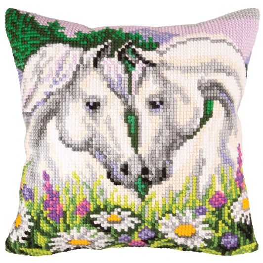 RTO Horses Flower Field Pillow Cover Needlepoint Kit