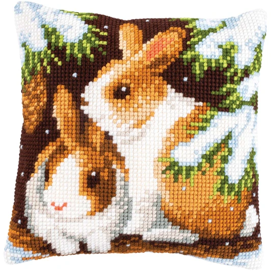 Vervaco Rabbits in the Snow Cushion Needlepoint Kit