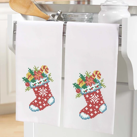 Herrschners Christmas Cheer Towel Pair Stamped Cross-Stitch Kit