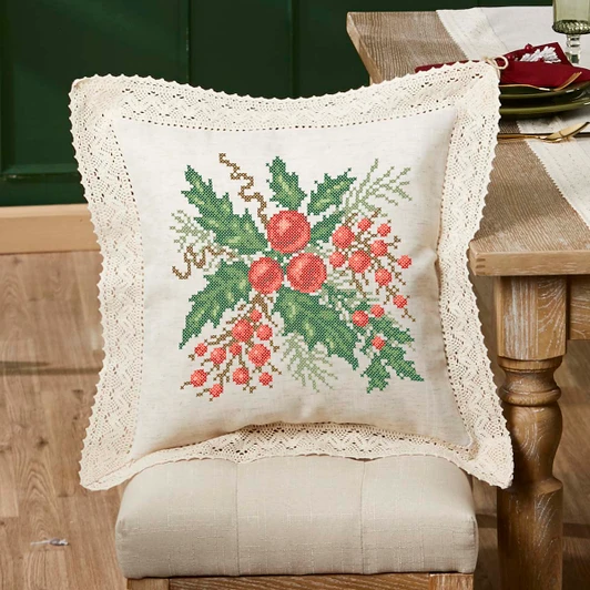 Herrschners Merry Mistletoe Pillow Cover Stamped Cross-Stitch