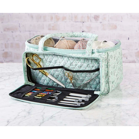 Herrschners Quilted Yarn Vinyl Top Bag -Petite Paisley Mint