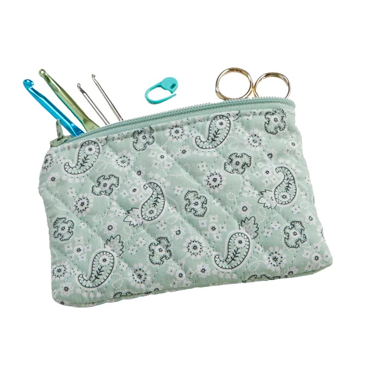 Herrschners Quilted Notions Bag - Petite Paisley Mint