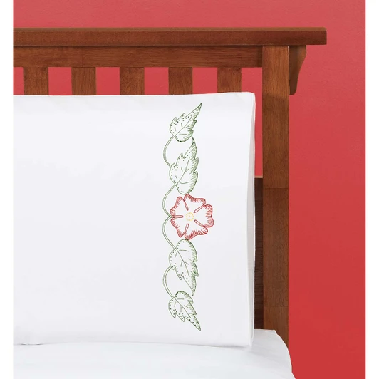 Herrschners Poppy Petals Pillowcase Pair Stamped Embroidery