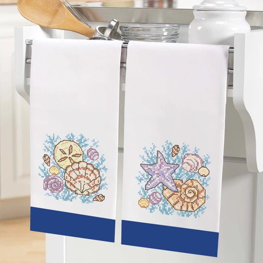 Herrschners Shell Collection Towel Pair Stamped Cross-Stitch