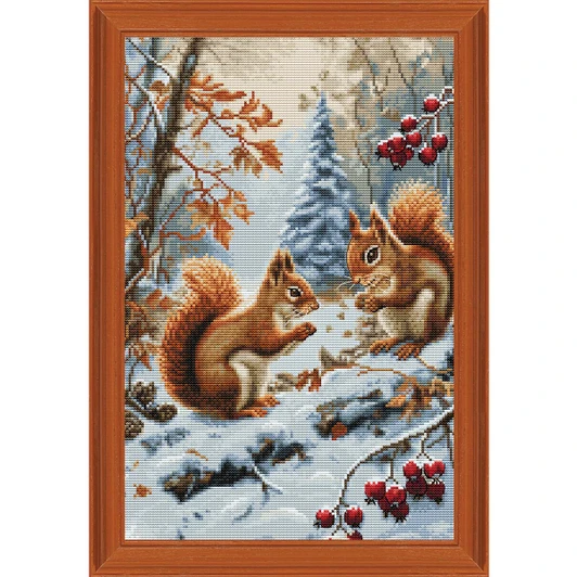 Luca-S Joy of The Squirrels Kit & Frame Counted Cross-Stitch Kit