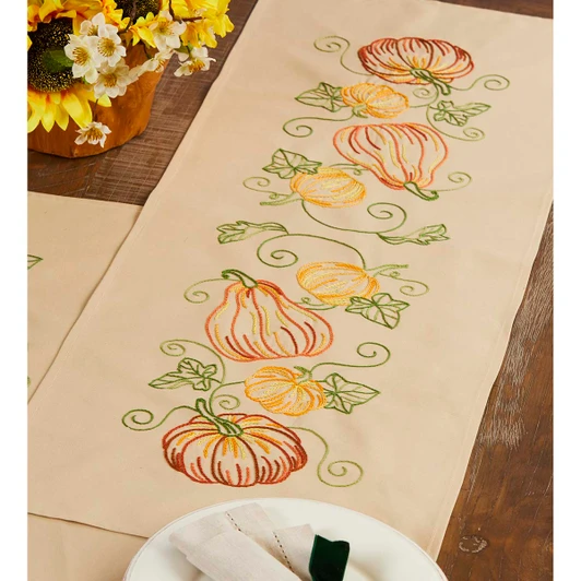 Herrschners Pumpkins & Gourds Table Runner Stamped Embroidery Kit