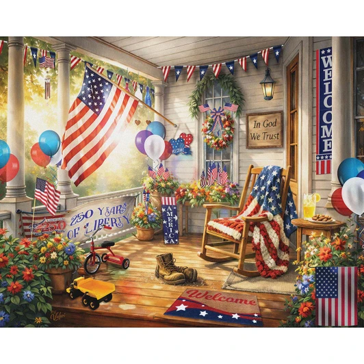 White Mountain Patriotic Porch Jigsaw Puzzle