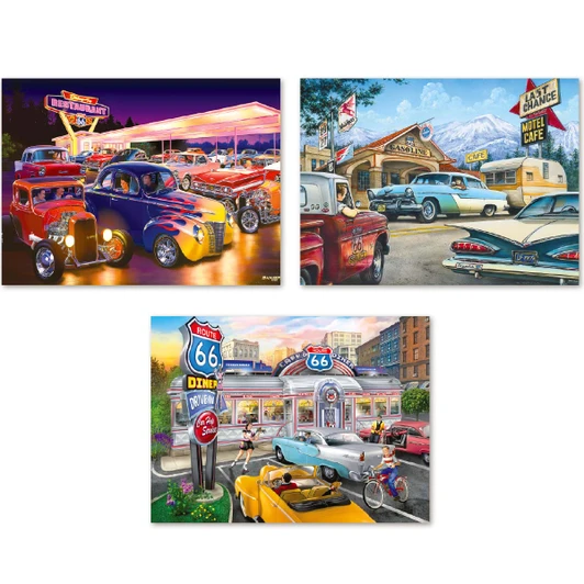Masterpieces Puzzle Co Route 66, Hot Rods, & On the Road Again, Set of 3 Jigsaw Puzzle