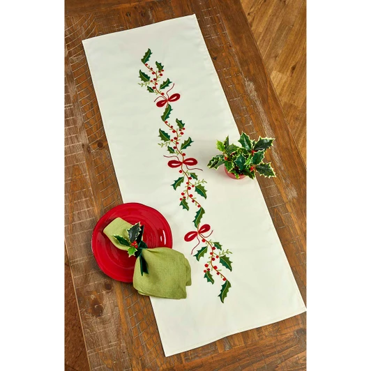 Herrschners Holly & Bows Table Runner Stamped Embroidery Kit