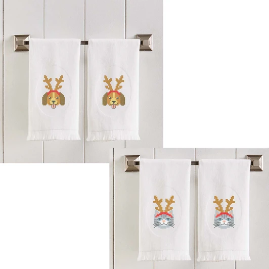 Herrschners Paws & Claws Terry Towel Set Stamped Embroidery Kit