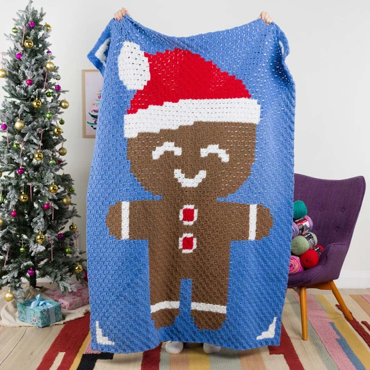 Red Heart Gingerbread Friend Blanket Crochet Kit