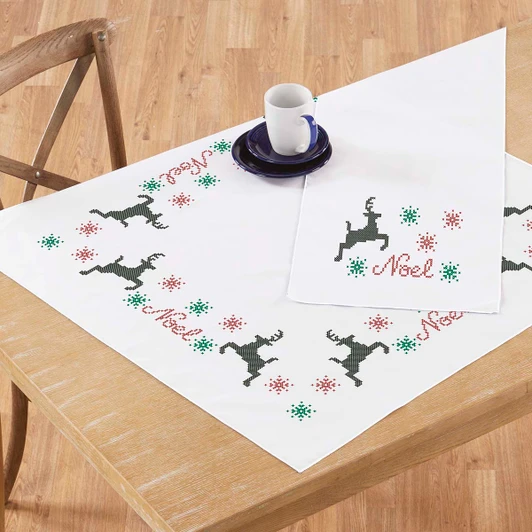 Herrschners Holiday Noel Table Topper & Runner SCS Stamped Cross-Stitch