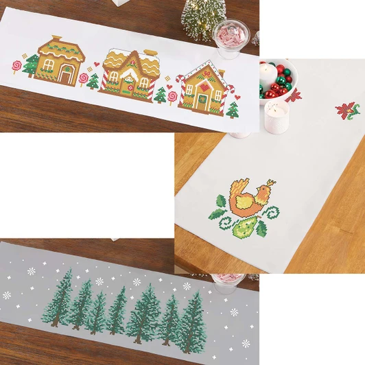 Herrschners Whimsical Winter Table Runner Set Stamped Cross-Stitch