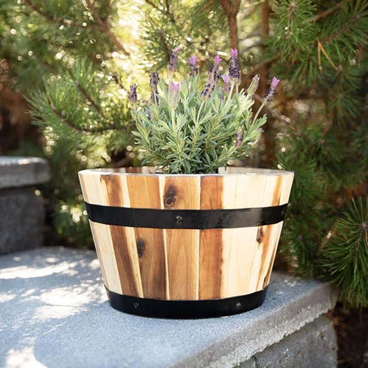 Round Wooden Farmhouse Planter
