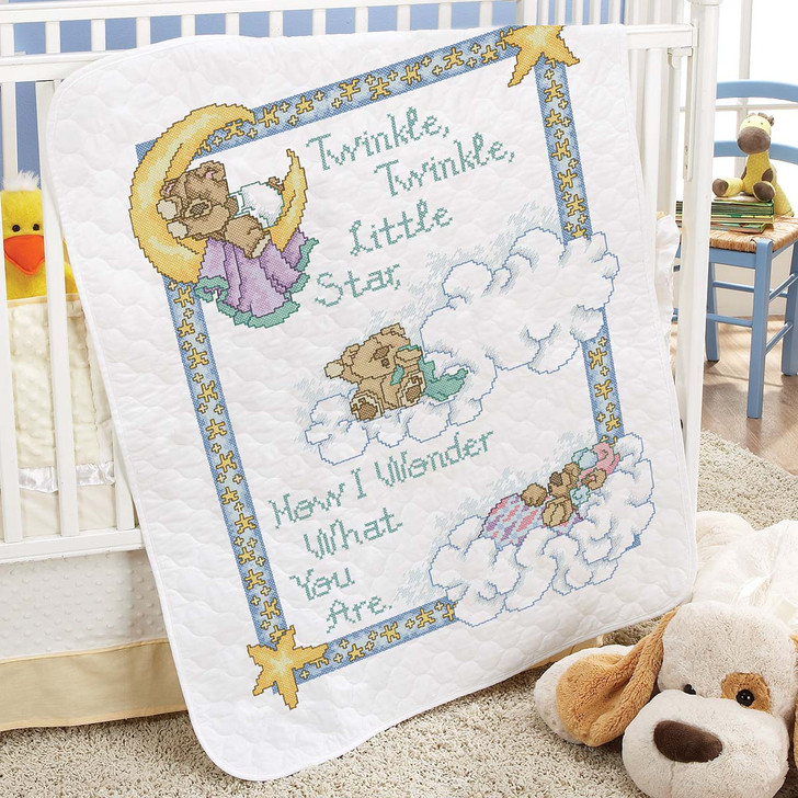 Herrschners Pre-Quilted Sleepy Bears Baby Quilt Stamped Cross-Stitch