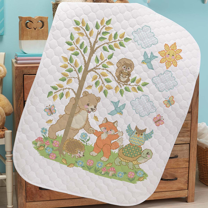 Herrschners Pre-Quilted Woodland Friends Baby Quilt Stamped Cross-Stitch