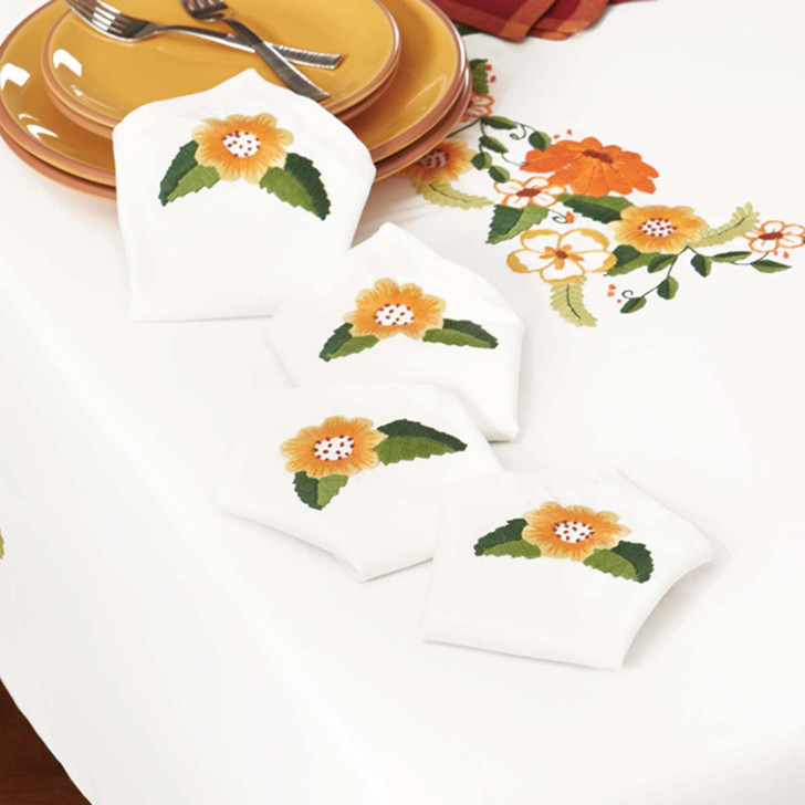 Herrschners Floral Showcase Napkins Stamped Embroidery