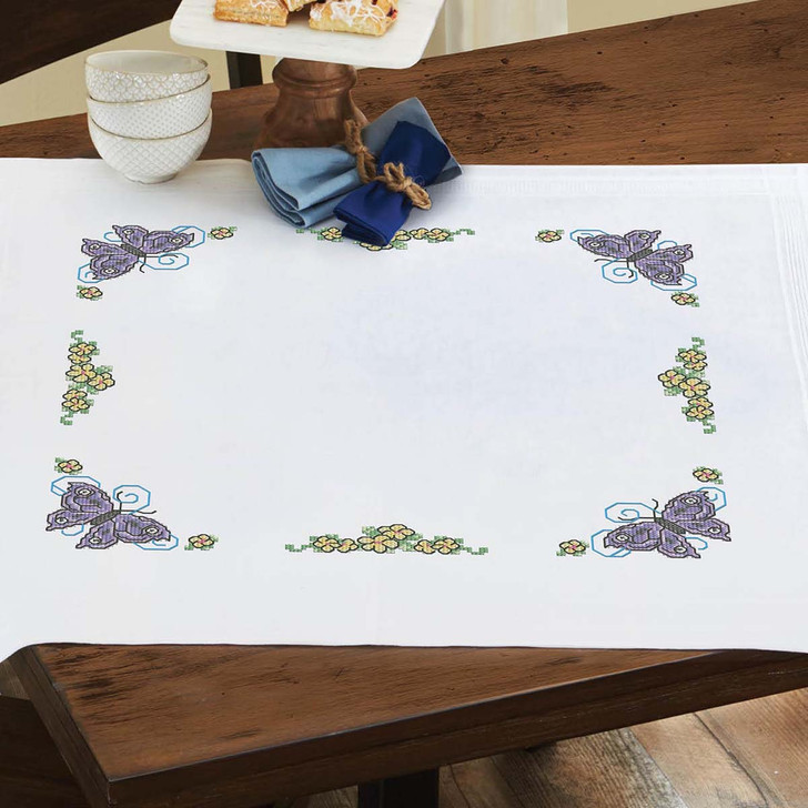 Nob Hill Butterfly Table Topper Stamped Cross-Stitch