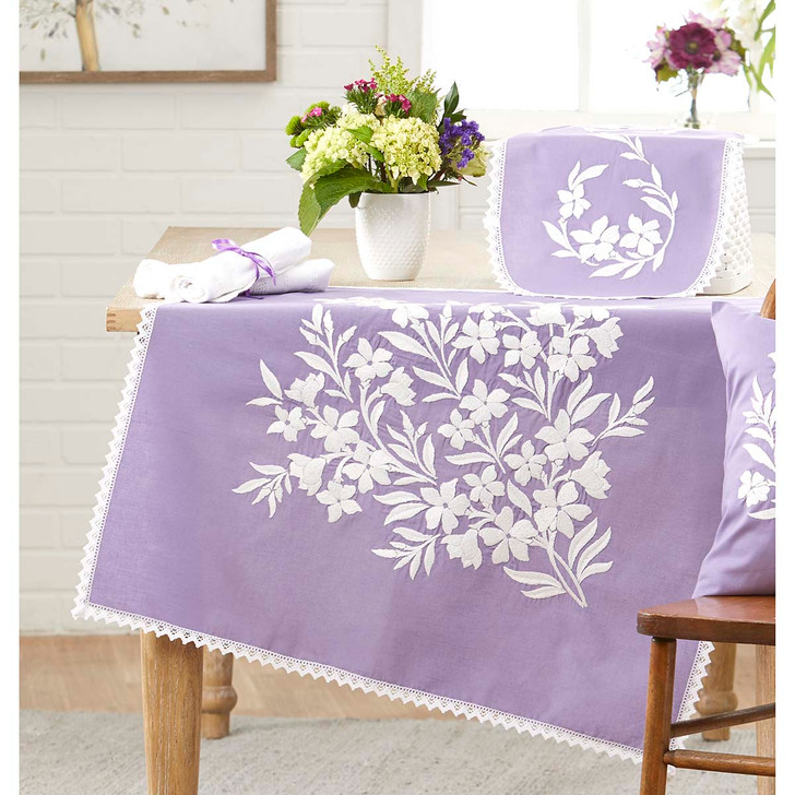 Nob Hill Soft Violet Table Topper Stamped Embroidery Kit