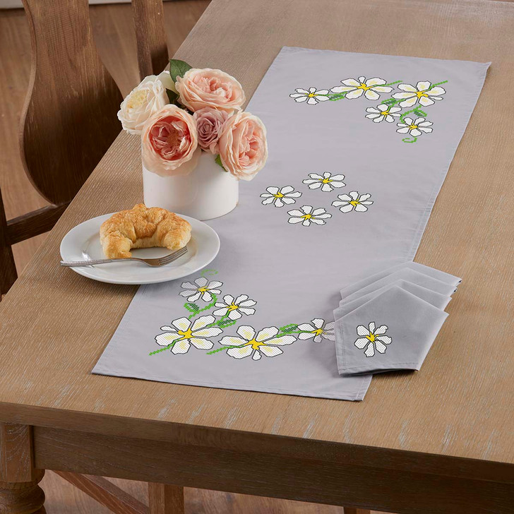Herrschners Dancing Daisies Table Runner Stamped Cross-Stitch