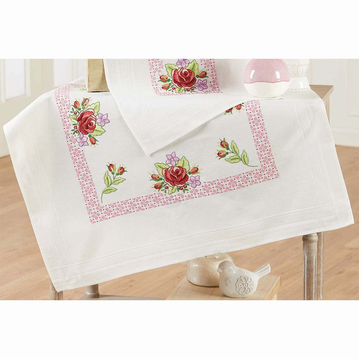 Nob Hill Rose Border Table Topper Stamped Embroidery Kit