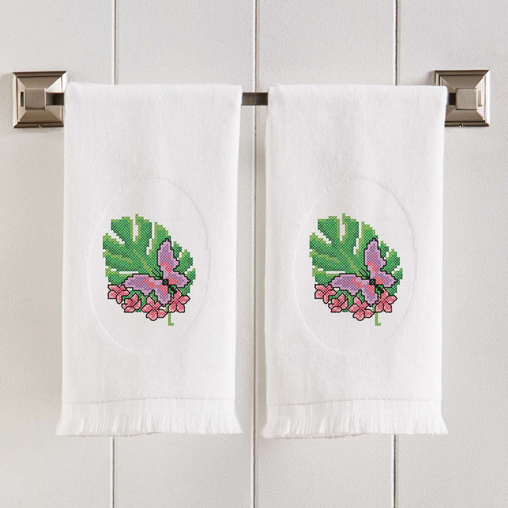 Herrschners Butterfly & Fronds Terry Towel Pair Stamped Cross-Stitch