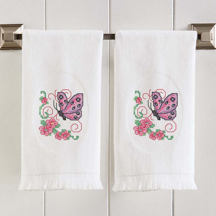 Herrschners Butterfly Swirls Terry Towel Pair Stamped Cross-Stitch