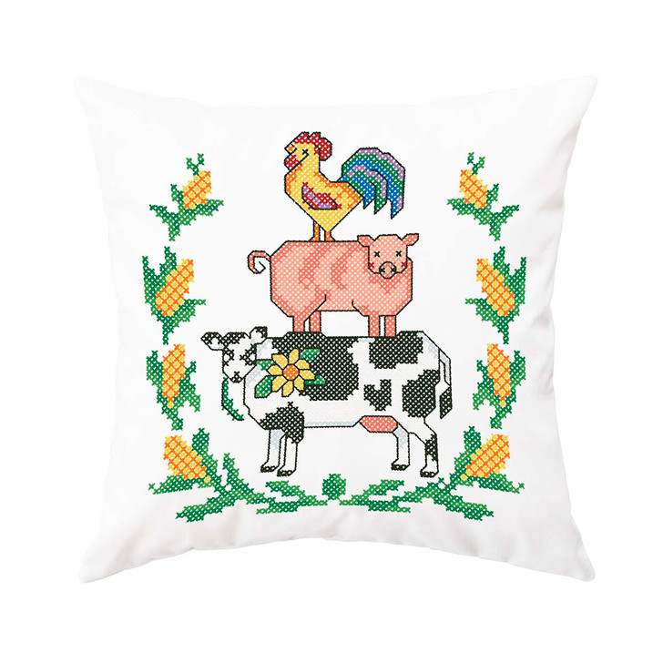 Herrschners Farm Stack Pillow Cover Stamped Cross-Stitch Kit