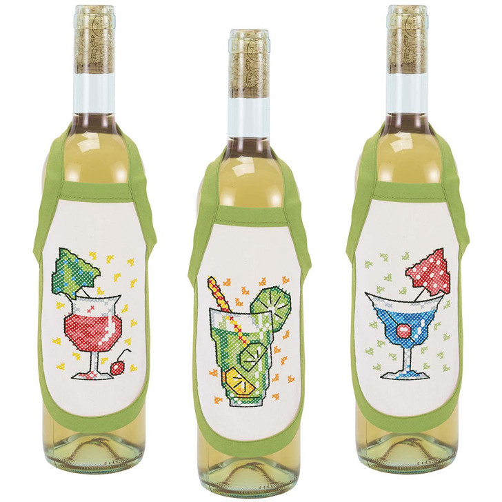 Herrschners Tropical Drinks Bottle Aprons Stamped Cross-Stitch