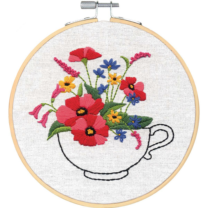 Dimensions Teacup Bouquet Hoop Stamped Embroidery Kit