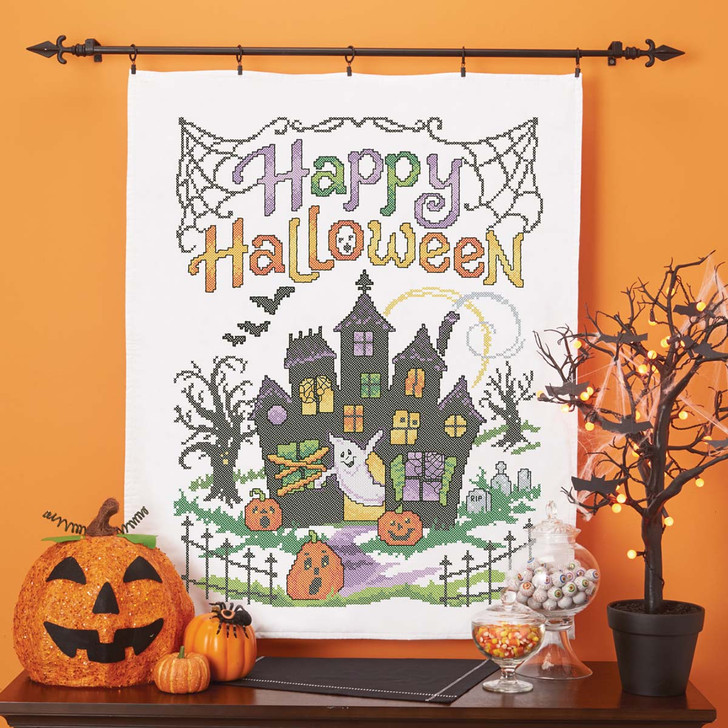 Herrschners Happy Halloween Lap Quilt Top Stamped Cross-Stitch Kit