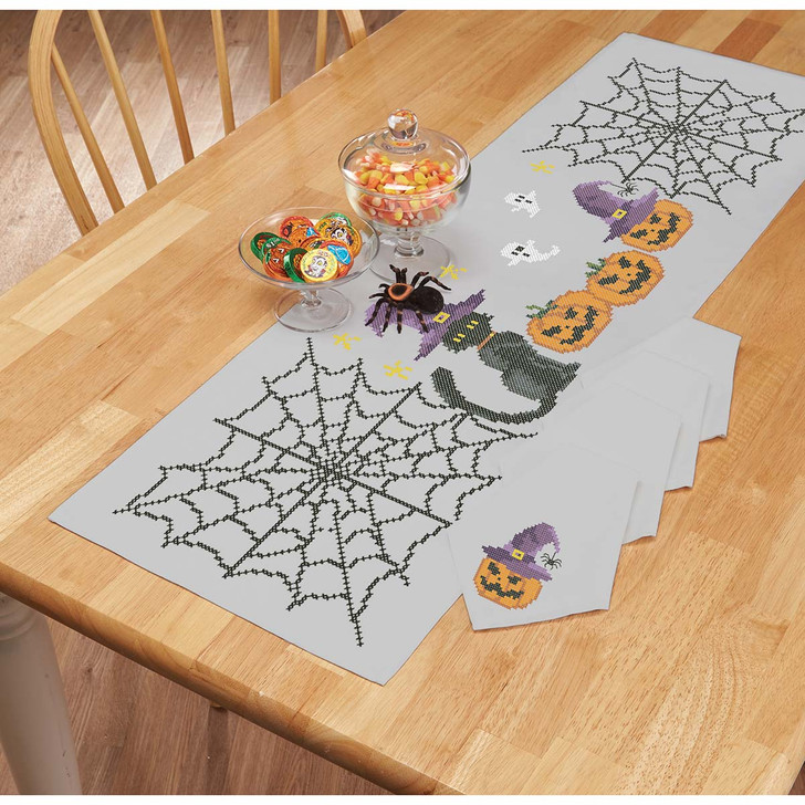 Herrschners Creep it Real Table Runner Stamped Cross-Stitch