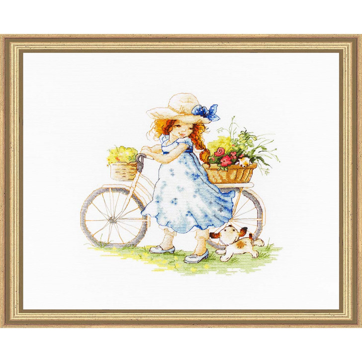 Luca-S Biking Girl With Puppy Counted Cross-Stitch Kit