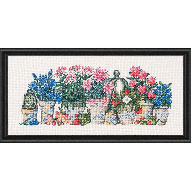 Permin Row of Pink & Blue Flowers Counted Cross-Stitch Kit