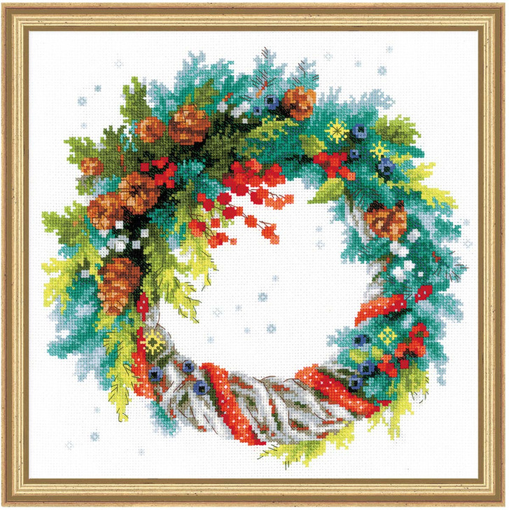 RIOLIS Wreath with Blue Spruce Counted Cross-Stitch Kit