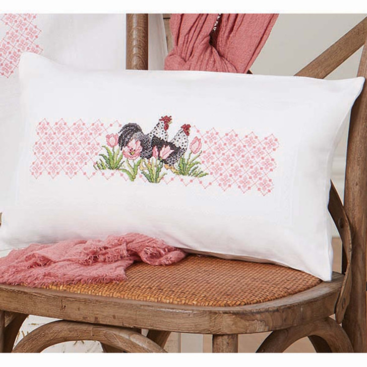 Nob Hill Springtime Roosters Pillow Cover Counted Cross-Stitch Kit